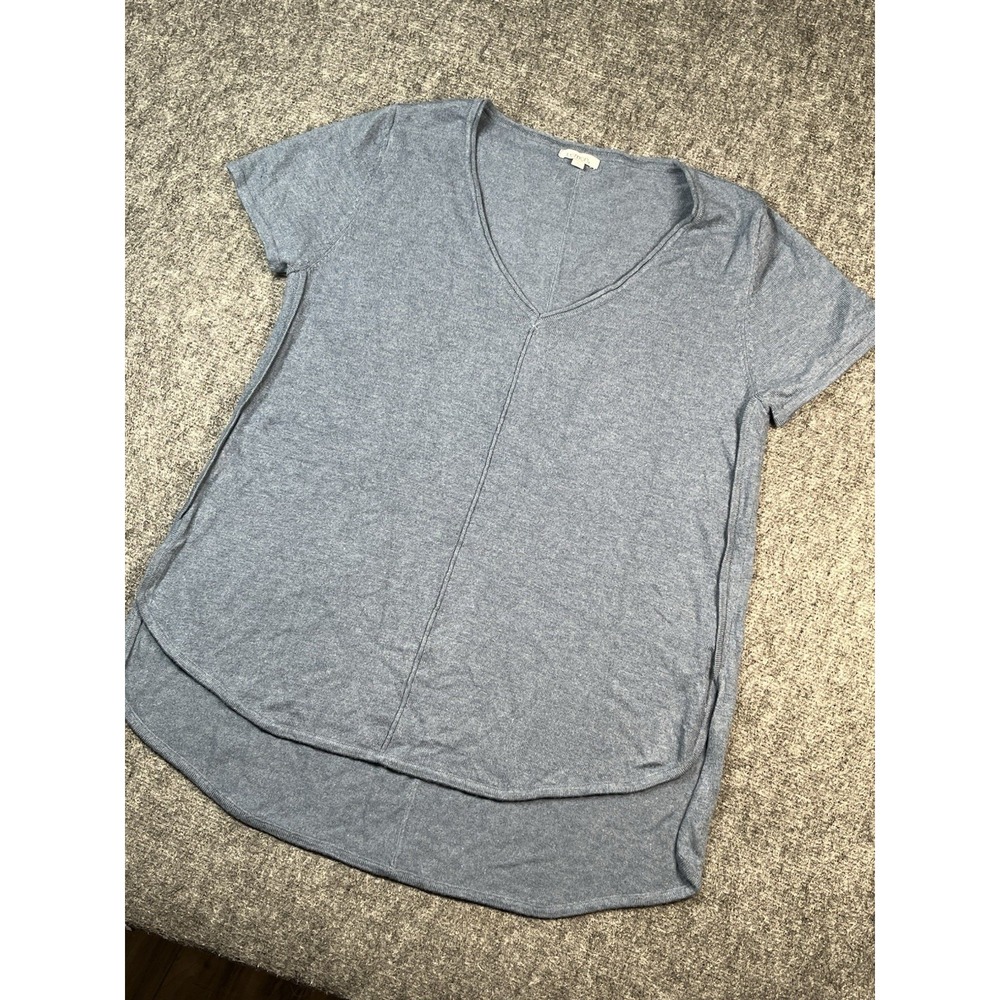 Lemon Lounge Top Short Sleeve Cashmere Sweater‎ Soft Luxury Blue Women's Large